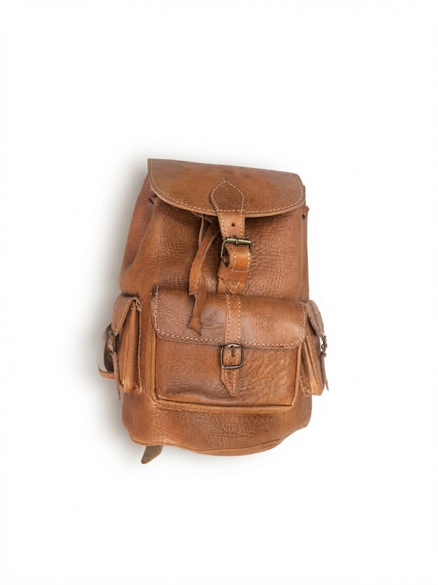 Mochila de Cuero Genuino Estilo Vintage — Hecha a Mano