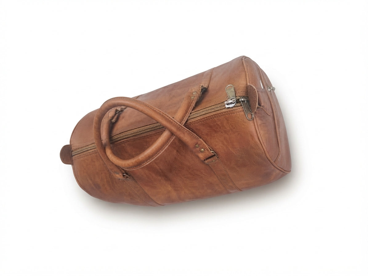 Bolso de Viaje de Cuero Genuino Estilo Vintage — Bolsa de Deporte Hecha a Mano