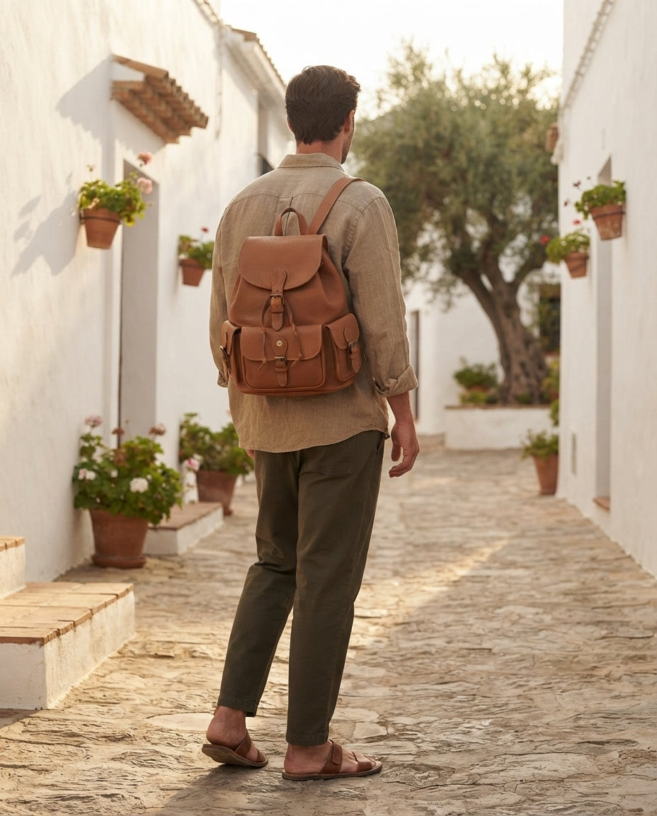 Mochila de Cuero Genuino Estilo Vintage 1 — Hecha a Mano