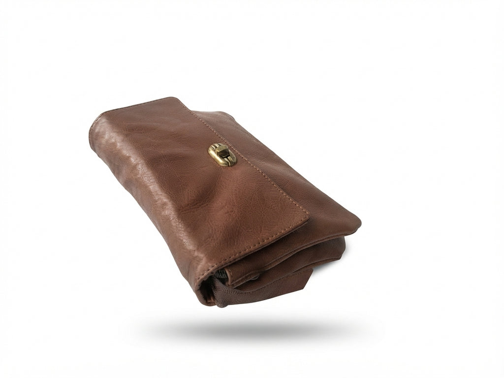 Bolso Bandolera y Cartera de Cuero Genuino — Cierre Metálico Vintage (25x18 cm)