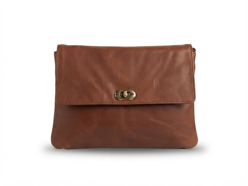 Bolso Bandolera y Cartera de Cuero Genuino — Cierre Metálico Vintage (25x18 cm)