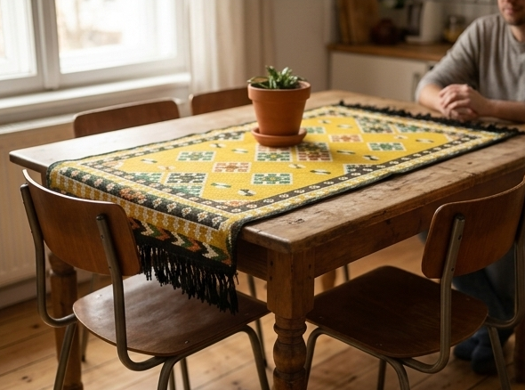 Alfombra Tribal Vintage 100x60 cm - Tejido Plano con Flecos
