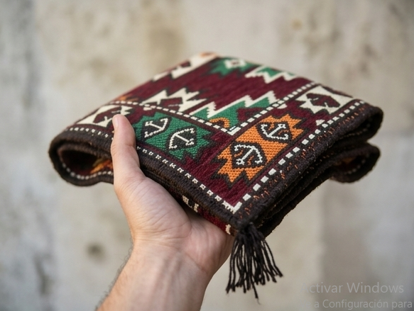 Alfombra Tribal Vintage 100x60 cm - Tejido Plano con Flecos