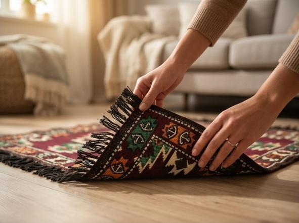 Alfombra Tribal Vintage 100x60 cm - Tejido Plano con Flecos