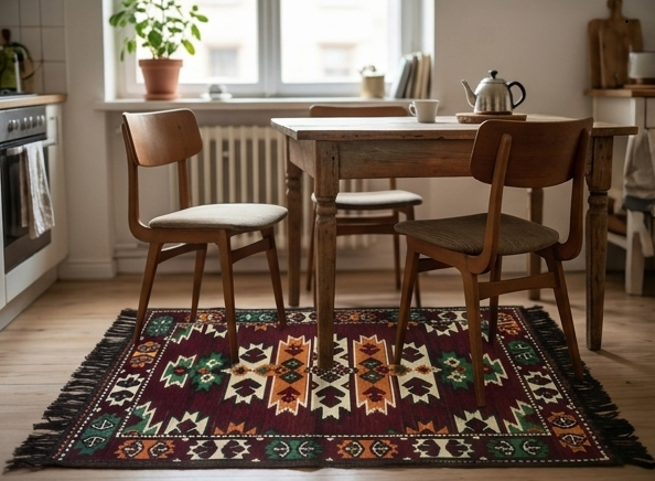 Alfombra Tribal Vintage 100x60 cm - Tejido Plano con Flecos