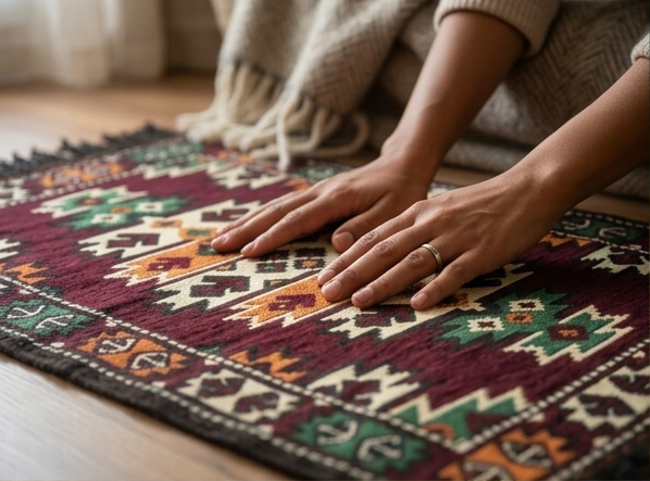 Alfombra Tribal Vintage 100x60 cm - Tejido Plano con Flecos