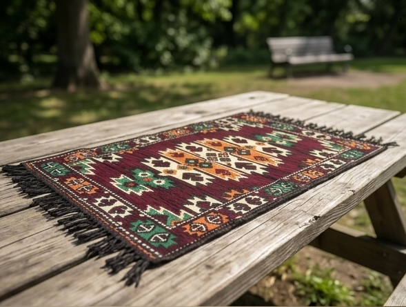 Alfombra Tribal Vintage 100x60 cm - Tejido Plano con Flecos