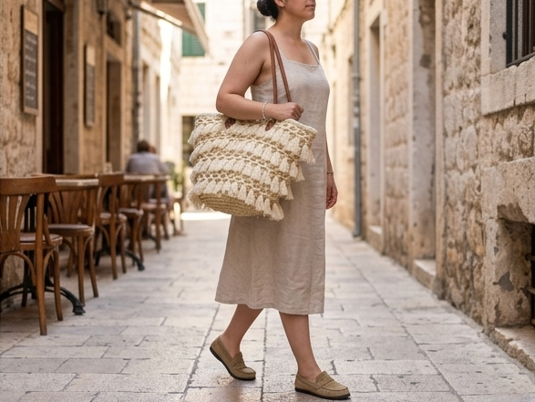 Bolso Capazo Bohemio Artesanal | Bolso de Palma y Flecos Natural
